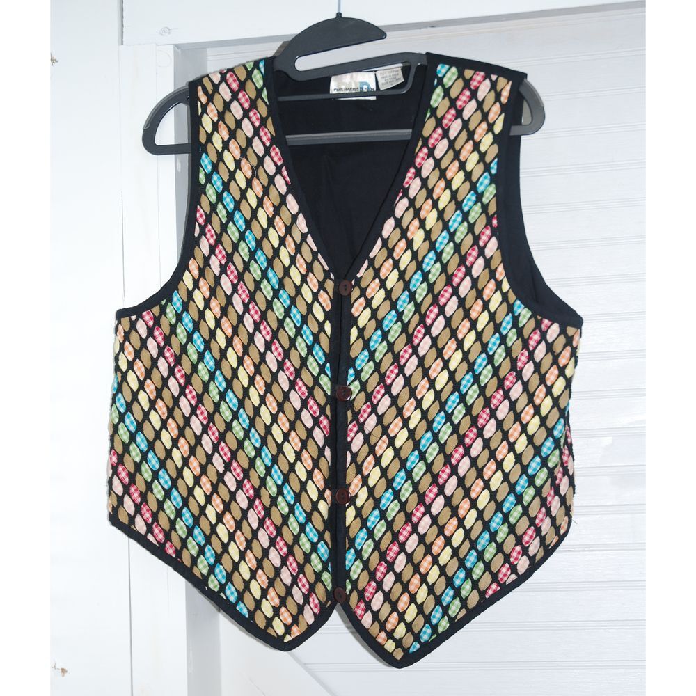 Vintage Paul‎ Harris Design Vest Chevron striped multicolor Women's large 80s